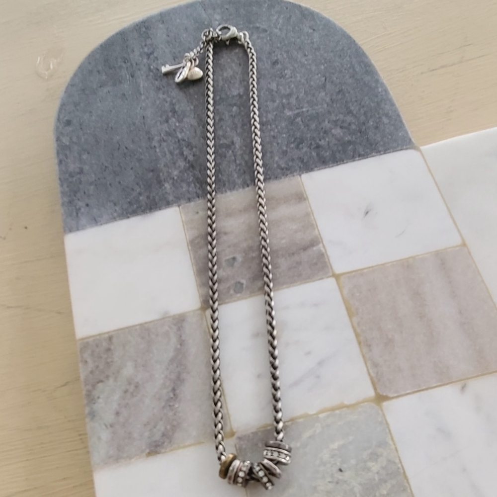 Fossil Silver Necklace with Charm Accents